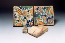 Delftware tiles, late 16th-early 17th century. Creator: Unknown