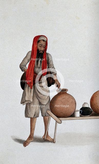 Delhi: a bheestie, a servant who draws and carries water, (between 1800 and 1899?). Creator: Unknown.