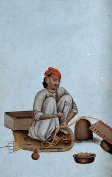 Delhi: a goldsmith at work, (between 1800 and 1899?). Creator: Unknown