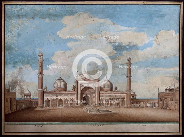 Delhi: Jama Masjid, exterior view of east facade, (1820?). Creator: Ghulam Ali Khan.