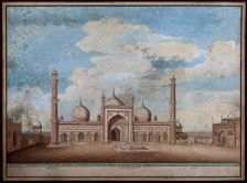 Delhi: Jama Masjid, exterior view of east facade, (1820?). Creator: Ghulam Ali Khan