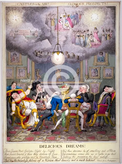 'Delicious Dreams! Castles in the air! Glorious prospects!', 1821.                                   Artist: Anon