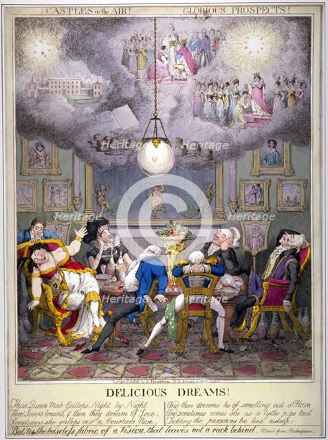 'Delicious Dreams! Castles in the air! Glorious prospects!', 1821.                                   Artist: Anon