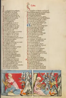 Delilah Tying Samson's Hair to a Column: Delilah Cutting Samson's Hair, about 1400-1410. Creator: Unknown