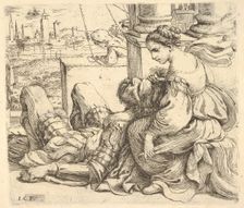 Delilah holding Samson's hair and a pair of scissors, 1620-30. Creator: Giuseppe Caletti