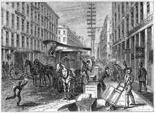 Deliveries and collections taking place at Wells Fargo depot, New York, USA, 1875