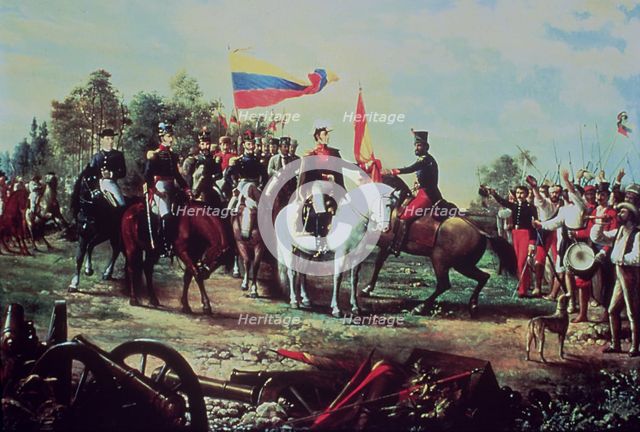 Delivery of the invincible flag of Numancia to the Nameless Battalion in 1883.