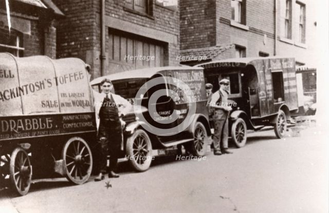 Delivery vans and carts, Conisborough, Yorkshire, 1920. Artist: Unknown
