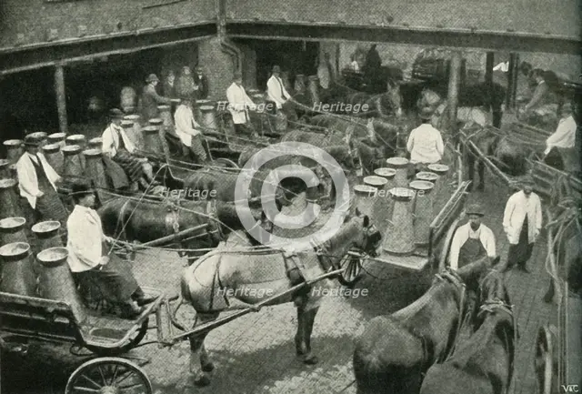 'Delivery Vans Starting from Messrs, Freeth and Pocock's Central Depot at Vauxhall', 1902. Creator: Unknown.