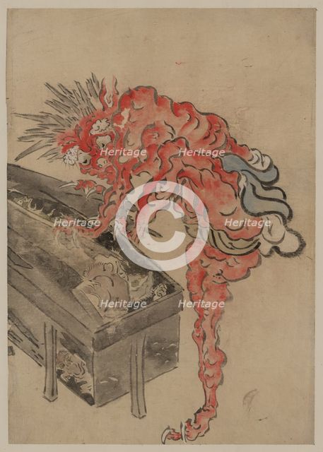 Demon, possibly Ibaraki, opening a box, Early 19th cen.. Artist: Anonymous  