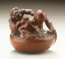 Demon with Temple Guardian in Bath, Mid-19th century. Creator: Miwa School