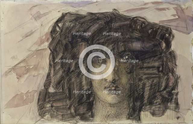 Demon's head. Illustration to the poem The Demon by Mikhail Lermontov, 1890-1891. Artist: Vrubel, Mikhail Alexandrovich (1856-1910)