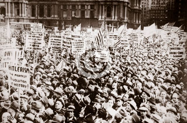 Demonstration against Hitler in front of City Hall, Philadelphia, Pennslyvania, USA, early 1930s. Artist: Unknown