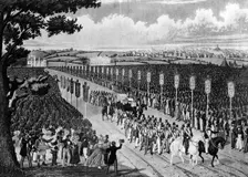 Demonstration in Copenhagen Fields, London 21 April 1834. Artist: W Summers
