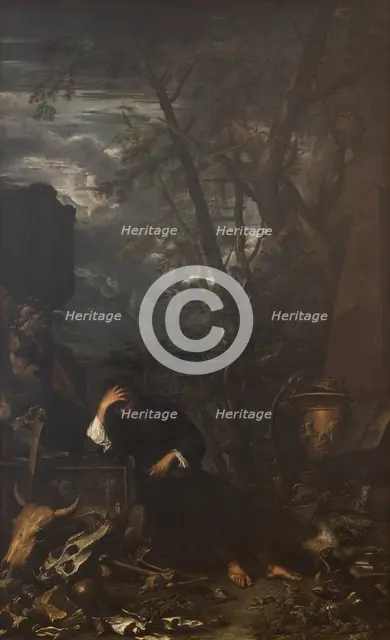 Democritus in Meditation on the Ending of all Things, 1650-1651. Creator: Salvator Rosa.