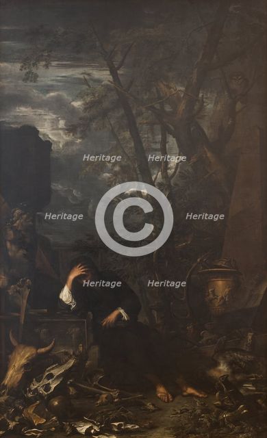 Democritus in Meditation on the Ending of all Things, 1650-1651. Creator: Salvator Rosa.