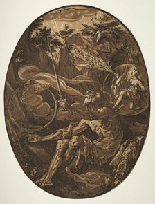 Demogorgon in the Cave of Eternity, c. 1588. Creator: Hendrick Goltzius (Dutch, 1558-1617)
