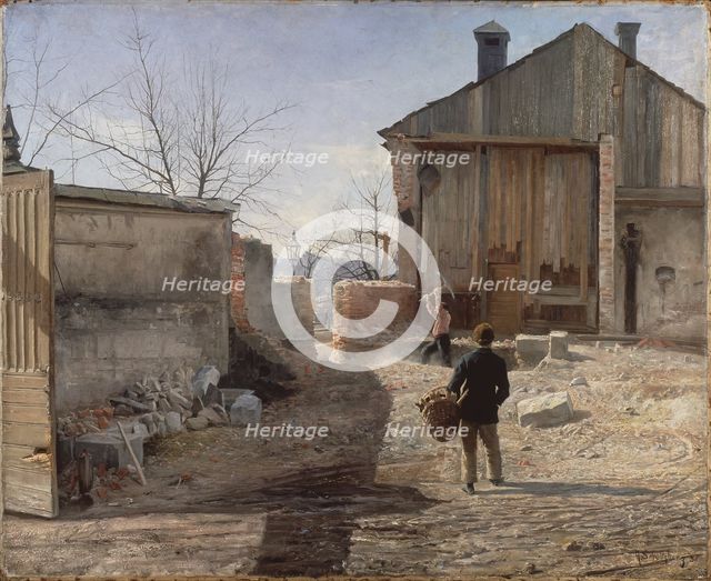 Demolishing the Old Orphanage, Stockholm, 1886. Creator: Anshelm Schultzberg.