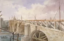 Demolition work being carried out on Blackfriars Bridge, 1864. Artist: George Maund