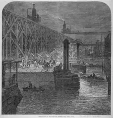 Demolition work being carried out on Blackfriars Bridge from the Surrey shore, London, 1864. Artist: Anon