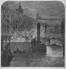 Demolition work being carried out on Blackfriars Bridge from the Surrey shore, London, 1864. Artist: Anon