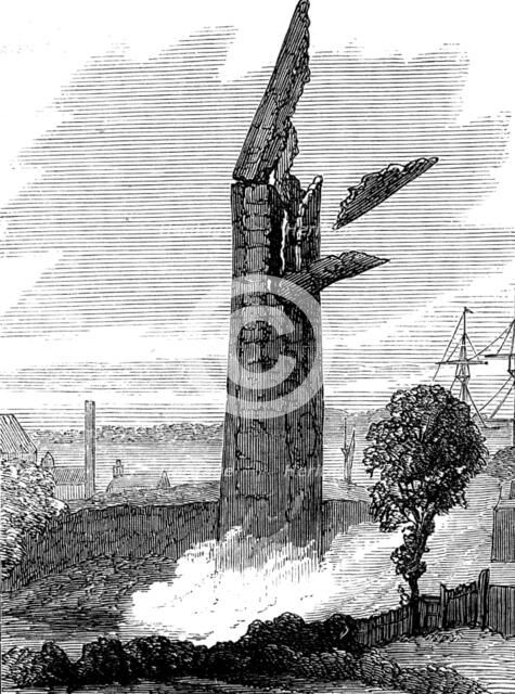 Demolition by gun-cotton of a chimney at North Fleet, 1873. Creator: Unknown.
