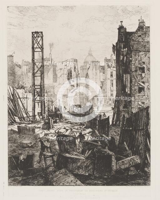 Demolition for the Opening of Boulevard St. Germain, 1862. Creator: Maxime Lalanne (French, 1827-1886); A. Cadart & J. Luquet, rue Richelieu, 79, Paris.