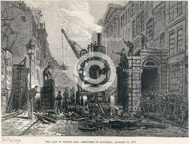 Demolition of Temple Bar, London, 1878. Artist: Unknown.