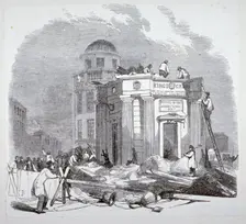Demolition of the monument to George IV, King's Cross, London, 1845. Artist: Anon