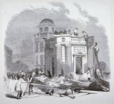 Demolition of the monument to George IV, King's Cross, London, 1845. Artist: Anon