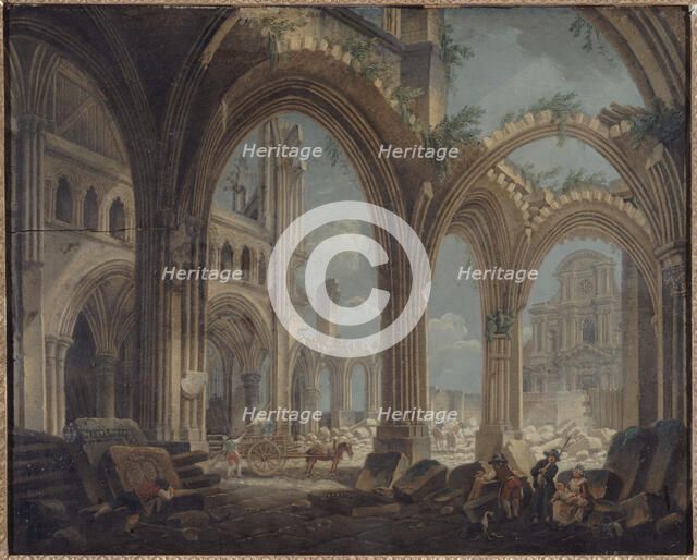 Demolition of the Saint-Jean-en-Grève church in 1800, c1800. Creator: Pierre-Antoine Demachy.