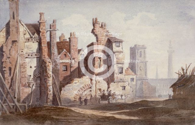 Demolition of old houses near Walbrook to make way for King William Street, City of London, 1834.    Artist: Thomas Faed