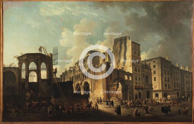 Demolition of Saints-Innocents church, rue Saint-Denis, c1787. Creator: Pierre-Antoine Demachy.