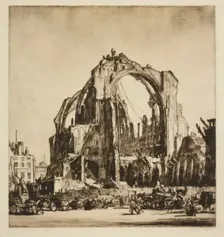 Demolition of St. James Hall, exterior, 1907. Creator: David Muirhead Bone
