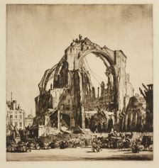 Demolition of St. James Hall, exterior, 1907. Creator: David Muirhead Bone