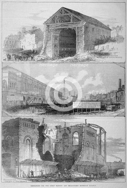 Demolitions for the Broad Street Extension of the Great Eastern Railway, City of London, 1875. Artist: Anon
