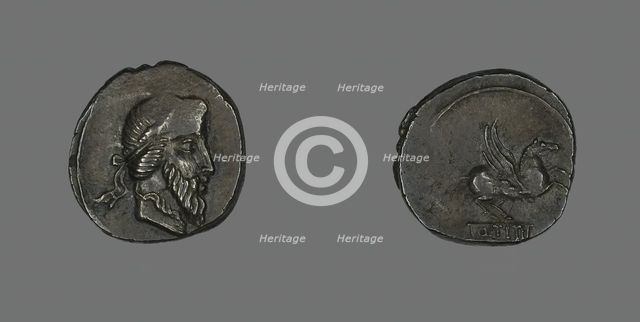 Denarius (Coin) Depicting a Bearded Man, about 90 BCE. Creator: Unknown.