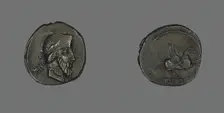 Denarius (Coin) Depicting a Bearded Man, about 90 BCE. Creator: Unknown
