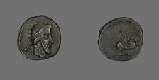 Denarius (Coin) Depicting a Bearded Man, about 90 BCE. Creator: Unknown