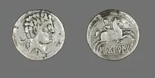 Denarius (Coin) Depicting a Laureate, about 100-50 BCE. Creator: Unknown