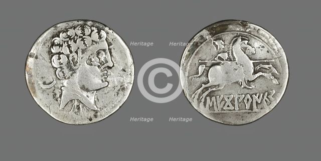 Denarius (Coin) Depicting a Laureate, about 100-50 BCE. Creator: Unknown.