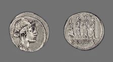 Denarius (Coin) Depicting Liberty, 54 BCE, issued by Roman Republic, M. Junius Brutus (moneyer). Creator: Unknown