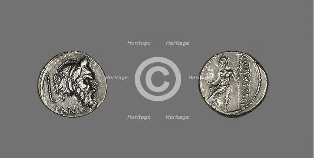 Denarius (Coin) Depicting Mask of Pan, about 48 BCE, issued by C. Vibius Pansa. Creator: Unknown.