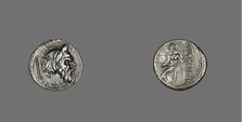 Denarius (Coin) Depicting Mask of Pan, about 48 BCE, issued by C. Vibius Pansa. Creator: Unknown