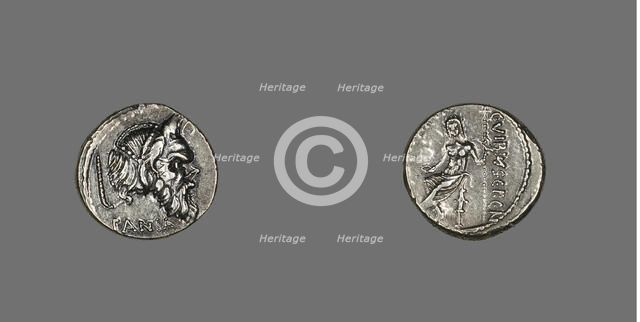 Denarius (Coin) Depicting Mask of Pan, about 48 BCE, issued by C. Vibius Pansa. Creator: Unknown.