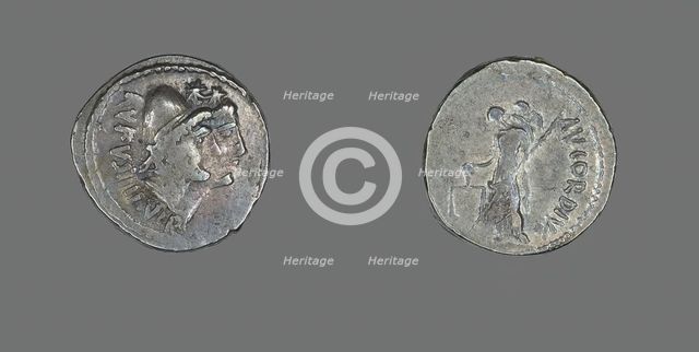 Denarius (Coin) Depicting the Dioscuri, 49 BCE. Creator: Unknown.