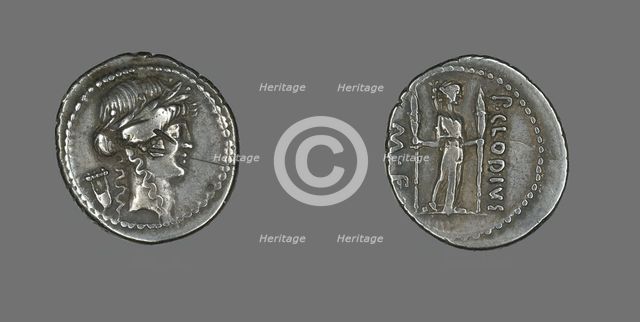 Denarius (Coin) Depicting the God Apollo, about 42 BCE, issued by P. Clodius. Creator: Unknown.
