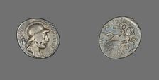 Denarius (Coin) Depicting the God Mars, 55 BCE. Creator: Unknown