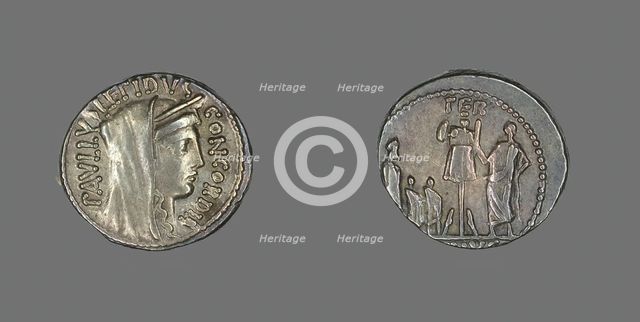 Denarius (Coin) Depicting the Goddess Concordia, about 62 BCE. Creator: Unknown.