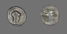 Denarius (Coin) Depicting the Goddess Minerva, about 46 BCE. Creator: Unknown